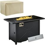 Outsunny Propane Gas Fire Pit Table, 50000BTU Smokeless Firepit Outdoor Patio Heater with Tempered Glass Tabletop, Cover, Glass Beads and Lid, 109cm x 56cm x 64cm, Black