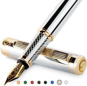 Scriveiner Silver Chrome Fountain Pen - Stunning Luxury Pen with 24K Gold Finish, Schmidt 18K Gilded Nib (Medium), Best Pen Gift Set for Men & Women, Professional, Executive Office, Nice Designer Pens