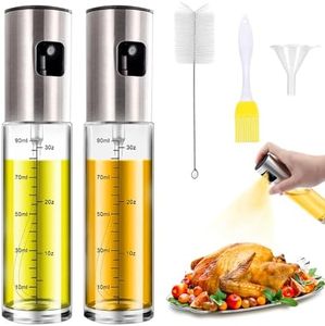 Honnesserry Spray d'huile Renforcé 2 Pièces, 100ml Spray Huile Cuisine, Vaporisateur Huile Pour Salade, BBQ, Cuisson Dans La Cuisine, avec 1 Brosse, 1 Entonnoir, 1 Brosse à huile