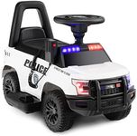 Costzon Ride on Car, 6V Battery Powered Police Car with Side Megaphone, Horn, Flashing Light & Siren Sound, Wide Footrest, Underseat Storage, Electric Car for Kids 18-60 Months (White)