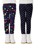 Adorel Girls Fleece Lined Leggings Winter Pants Pack of 2 Dots & Stars 5-6 Years (Manufacturer Size 120)