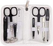 3 Swords Germany - brand quality 8 piece manicure pedicure grooming kit set for professional finger & toe nail care scissors file clipper fashion leather case in gift box, Made by 3 Swords (xxxx) WHITE - BLACK TOOLS