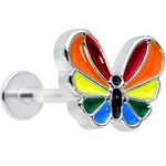 Body Candy Womens 16G PVD Steel Pride Rainbow Stripe Butterfly Labret Monroe Lip Tragus Cartilage Stud 5/16"