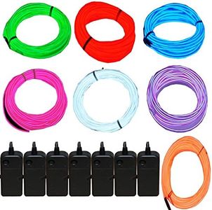 7 Pack - Jytrend 9ft Neon Light El Wire w/ Battery Pack (Green Blue Red Orange Purple White Pink)