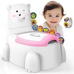 Potty Training Toilet Seat,Travel Potty for Toddlers with Potty Training Reward Stickers Portable Polar Bear Toilet Potty with Splash Guard for Ages 1-6 Kids Boys Girls,Pink White