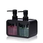 GINZER Dish Soap Dispenser for Kitchen Countertop with Sponge Caddy and Brush Holder - Refillable Non-Slip Dual Pump 4-in-1 Dispenser Soap Dispenser for Kitchen Sink, Essential Kitchen Gadgets – Black