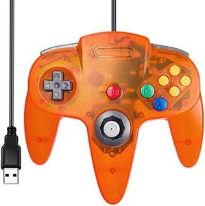 SAFFUN [USB Version] Classic N64 Controller, N64 Wired USB PC Game pad Joystick, N64 Bit USB Wired Game Stick for Windows PC MAC Linux Genesis Raspberry Pi Retropie Emulator [Plug & Play] (Orange)