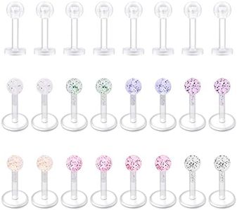 D.Bella 16g Plastic Lip Rings for Women Flexible Acrylic Labret Ring Clear Lip Ring Bioflex Push-in Lip Piercing Retainer Tragus Retainer Clear Helix Cartilage Earring Stud Piercing 6mm