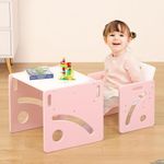 FUNLIO Montessori Weaning Table and Chair Set for Toddlers Age 1-3, Height Adjustable Toddler Table and Chair Set, Cube Kids Table Chair for Reading/Eating/Playing, Easy to Assemble - Pink