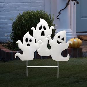 YIYA Halloween Garden Decorations Metal Halloween Ghost Yard Signs with Stake Outdoor Halloween Decorations Signs for Lawn Decor Yard Garden Decor