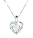 KristLand Moonlight Forever Love 925 Silver Necklace Decorated Heart White Opal Pendant Necklace for Women Girlfriend Wife Daughter Gift Box