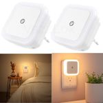 VazzLox Night Lamp for Bedroom 2PCS Smart Sensor Automatic ON/OFF Dim LED Light Energy Saving 0.5W Night Light Long Life Plug in Bed Lamps for Bedroom Lights for Hallway Stairs Kitchen Bathroom (Warm)