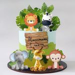 DRWATE Jungle Safari Animal Cake Topper with Lion Giraffe Monkey Elephant Zebra for Wild Animals Themed Birthday Baby Shower Party Supplies (STYLE 1)