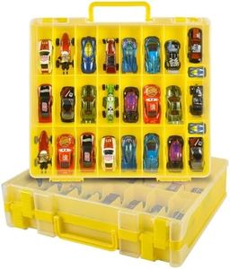 Toy Car Storage Organizer Case Compatible with Hot Wheels/for Matchbox Cars. Display Carrying Container Holder for LOL Surprise Dolls/for Shopkins with 48 Compartments Double Sided-Yellow (Box Only)