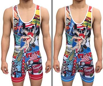 TRI-TITANS Merica Full Color Reversible Wrestling Singlet - Freestyle Greco Roman Folkstyle - Red & Blue Mens & Youths (Adult XXXL: 240+)