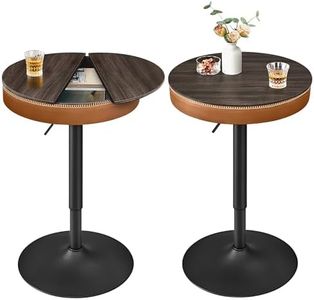 VASAGLE EKHO Collection - Height Adjustable Bar Table Set of 2, Round High Pub Tables with Storage, Synthetic Leather with Stitching, Mid-Century Modern, Kitchen Home Bar, Ash Brown and Caramel Brown