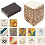 Belle Vous Square Blank Plywood Sheets (50 Pack) - 10cm/4 Inches DIY Pyrography Wood for Wooden Coasters & Crafts - Plywood Board/Plank Set with Sanding Sponge