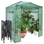 COSTWAY Pop-up Walk in Greenhouse, Height Adjustable Portable Grow House with PE Cover, Windows & Roll-up Doors, Steel Frame Mini Green House for Garden Backyard (Green, 256x174x210-230cm)