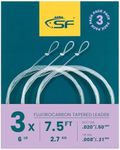 SF 3 Packs Pre-Tied Loop Fly Fishing Tapered Leader Fluorocarbon 7.5FT 3X