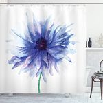 Ambesonne Watercolor Flower Decor Shower Curtain Set, Faded Single Large Petite Cornflower On Plain Background Mother Earth Paint, Bathroom Accessories, 75 inches Long, Violet Blue White