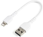 StarTech.com 6 inch (15cm) Durable White USB-A to Lightning Cable - Heavy Duty Rugged Aramid Fiber USB Type A to Lightning Charger/Sync Power Cord - Apple MFi Certified iPad/iPhone 12 (RUSBLTMM15CMW)