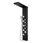 ROVOGO Shower Panel Tower System with Rainfall Waterfall Shower, 5 Body Jets and 3-Function Handheld, 304 Stainless Steel Rain Shower Column Wall-Mount, Black