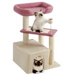 Made4Pets Pink Cat Tree, Carpet Cat Tower Grey for Indoors Cats, Cute Wood Kitty Condo with Scratching Post and Pad, 29" Multi-Level Modern Activity Climbing Furniture for Small and Medium Cats