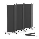 OUDUCK 6 Panel Room Divider Folding Privacy Screen, Freestanding Room Partition with Lockable Wheels, Portable Wall Divider for Room Separation, 119" W x 70" H, Grey