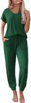 Ekouaer Pajama Sets for Women 2 Piece Lounge Sets Short Sleeve Pullover Top and Jogger Pants Pjs Sleepwear Tracksuit,Dark Green,XXL