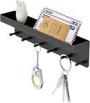 Baoswi Key Holder for Wall Decorative - Mail Organizer and Key Rack with Tray for Hallway Kitchen Office Farmhouse Decor,Stainless Steel Key Hooks Mail Holder Wall Mounted - 6 Hooks (Black)