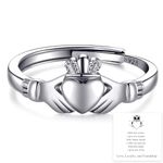 PRETOLE Claddagh Ring Sterling Silver Ring For Women Celtic Claddagh Ring Silver Thumb Rings Adjustable Heart Claddagh Ring Wedding Promise Ring