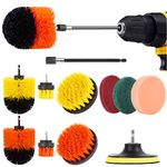 11 Pcs Drill Brush Attachment Set, Scrubbing Brushes Cleaning Kit with Extend Attachment for Bathroom Surfaces, Grout, Floor, Tub, Shower, Tile, Corners, Kitchen, Car - Fits Most Drills