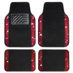 CAR PASS Shining Rhinestones Carpet, Bling Crystal Diamond Sparkly Glitter Car Floor Mat, Anti-Slip PVC Heel Pad Waterproof Automotive Universal for SUV Sedan Van 4pcs for Girl Women Men (Black Red)