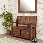 Vinod Handicraft Sheesham Wood Shoe Rack Cum Chair for Home | Sitting Bench Cum Shoes Cabinet with 2 Door Shelf Storage | Solid Wood Walnut