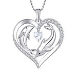 Starnny Women Necklace,925 Sterling Silver Heart Dolphin Animal Pendant with 3A Cubic Zirconia Jewellery for Women