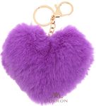 DORRON iAccessories Fluffy Soft Faux Fur Charm Pompom Heart Key Ring Keychain for Girls Bag Scooty Bike Car Keys (Violet)