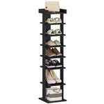 HOME BI 7 Tier Narrow Shoe Rack, Tall Wooden Shoe Shelf, Shoe Storage Tower for Narrow Closet, Entryway, Hallway, Bedroom,Black