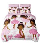 SIRDO Girls Bed-in-a-Bag Bedding Set Pink African American Ballet Dancer Comforter Set Full Size (1 Soft Microfiber Reversible Comforter, Flat Sheet, Fitted Sheet, 2 Pillowcases, 2 Pillow Shams)