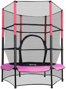 GALACTICA NEW Mini Trampoline | 4.5FT 55" with Safety Net Enclosure | Indoor Outdoor Children’s Activity Junior Trampoline - Pink
