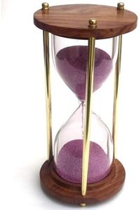 QUAMIUM Wooden and Brass Sand Timer Hour Glass for Exercise Study Table Decor, Approx 5 Minutes Sandglass Antique Nautical Decoration, Size 6 Inch