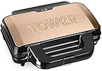 Tower T27013RG Deep Fill Sandwich Maker with Extra Deep and Easy to Clean Non-Stick Plates, Automatic Temperature Control, 900W, Rose Gold and Black
