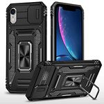 JSENMlN Case for iPhone Xs Max, Slide Camera Protective Case Rotate Ring Kickstand Shockproof Cover Case for iPhone Xs Max (Black)