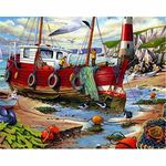 DIY 5D Diamond Painting Kits for Adults Seaside Fishing Boat 40x50cm Diamond Art Painting by Number Kits Crystal Rhinestone Embroidery Cross Stitch Arts Craft Home Wall Decor Gifts (16x20in)