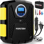 FORTEM Tire Inflator 150 PSI, Bike Pump, 110V AC 12V DC Air Pump for Car Tires, Digital Tire Pressure Gauge w/Auto Pump/Shut Off, Carrying Case (Yellow)