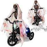 Animated Moving Skeleton Riding A Bike, Decorations - Lights Up Making Spooky Sounds Noises Large Corpse, Needs 3 AA Batteries, Outdoor - Scary Novelty Decor for Home