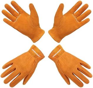 HANDLANDY 2 Pairs Kids Genuine Leather Work Gloves for ages 3-11, Children Gardening Gloves for Boys, Girls (Small (for age 2-4), Orange)