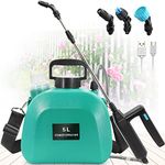 Battery Powered Sprayer 5L, Upgrade Electric Sprayer with 3 Mist Nozzles, USB Rechargeable Handle and Retractable Wand, Garden Sprayer, Weed Sprayer&Water Sprayer with Adjustable Shoulder Strap