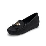 Womens Leather Loafers Slip-on Comfy Fashion Moccasins Inner Wedge Casual Driving Shoes Black Size 5.5uk