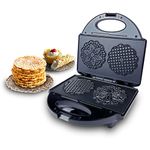 FineMade Pizzelle Maker with Non-Stick Coating, Electric Pizzelle Cookie Baker Press with Snowflake Pattern, Make Two 4 Inch Traditional Italian Waffle Cookies at Once, Recipe Included, Black