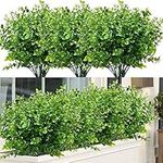 LOMOHOO 8pcs Artificial Greenery Plants Outdoor Fake Plastic Greenery Shrubs Plants for Outside Indoor Hanging Basket Garden Window Box Decoration (8, Green)